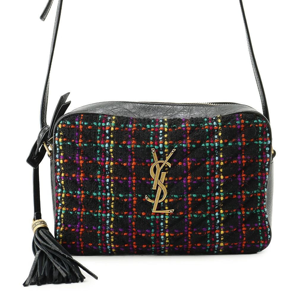 Saint Laurent Paris Shoulder Bag Lou Camera Tweed Tassel Black